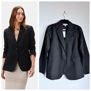 NWT Amour Vert Slim Tobie Cotton-Linen Summer Two Button Blazer in Black Size S